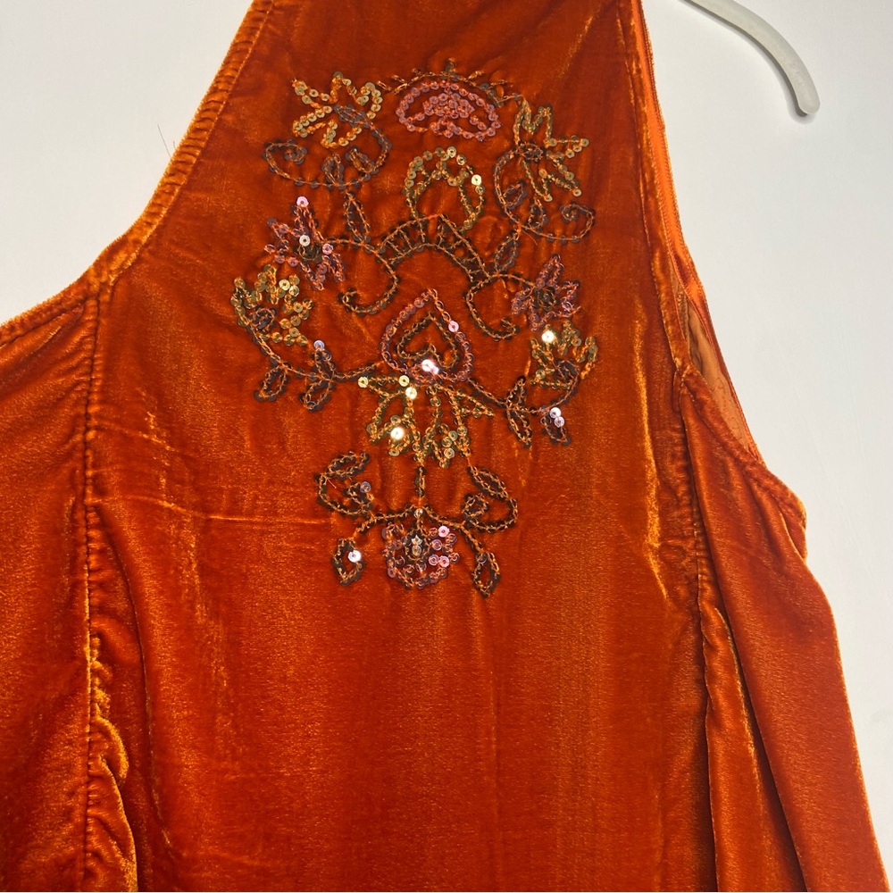 FREE PEOPLE Jills Sequin Swing Halter Dress Orange XSmall - Picture 9 of 9